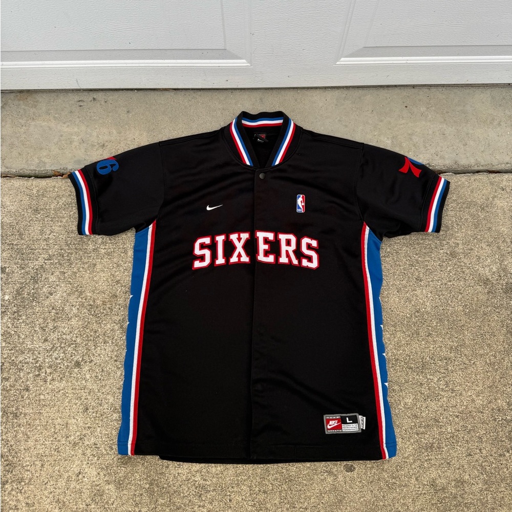 Vtg 90s Nike Team NBA Philadelphia Sixers 76ers Black Warm Up Jacket Size L